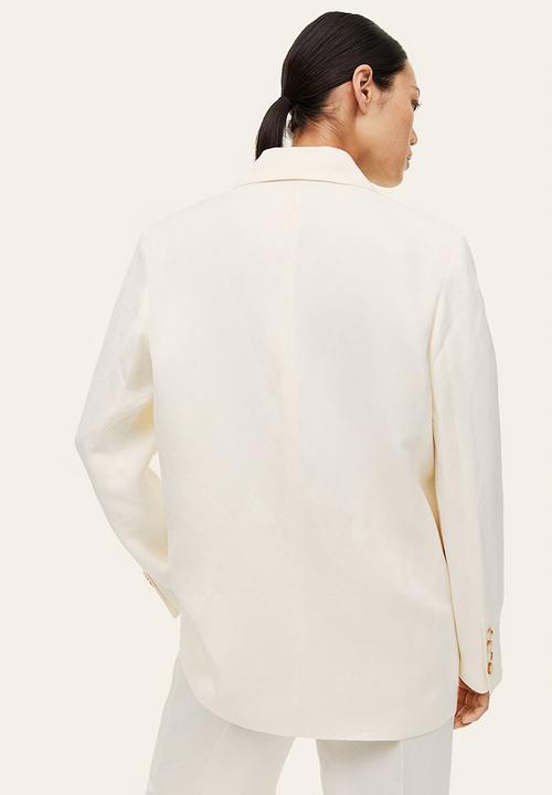 H&M - Double-breasted linen-blend blazer - white