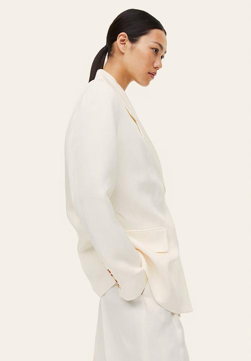 H&M - Double-breasted linen-blend blazer - white