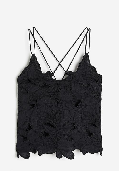 H&M - Embroidered top - black