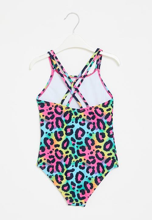 MINOTI - Girls leopard aop cross back swimsuit - leopard aop