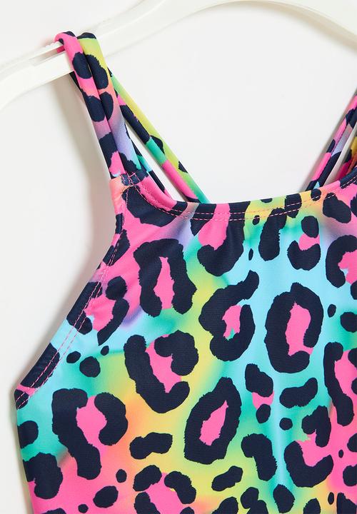 MINOTI - Girls leopard aop cross back swimsuit - leopard aop