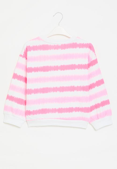 MINOTI - Girls white basic dye fleece crew - white & pink
