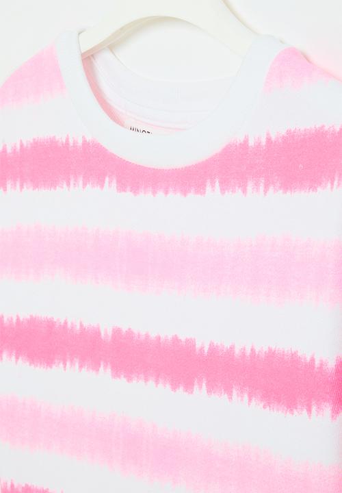 MINOTI - Girls white basic dye fleece crew - white & pink