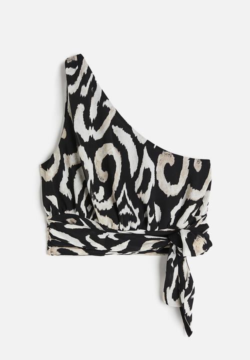 H&M - Cropped one-shoulder top - black