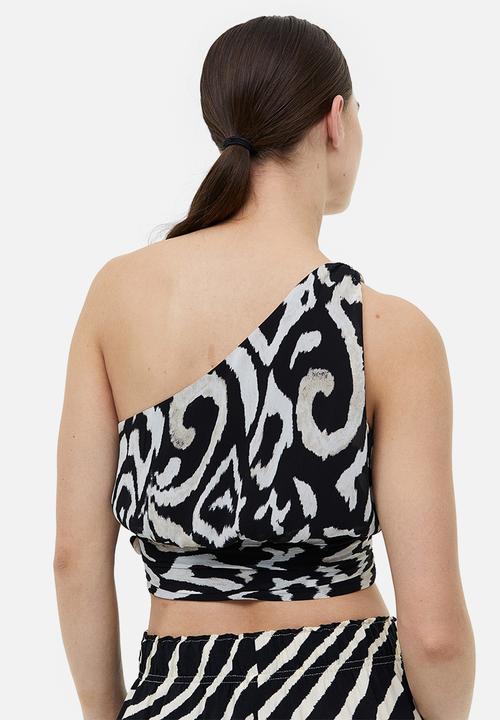 H&M - Cropped one-shoulder top - black