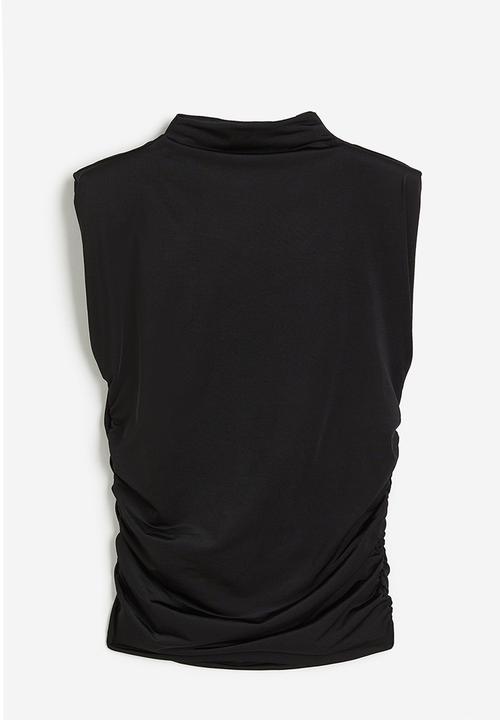 H&M - Draped shoulder-pad top - black