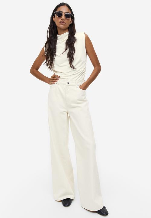 H&M - Draped shoulder-pad top - white