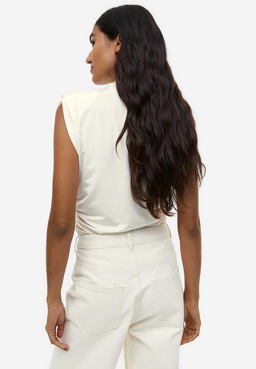 H&M - Draped shoulder-pad top - white