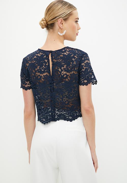 MILLA - Lace shell - navy