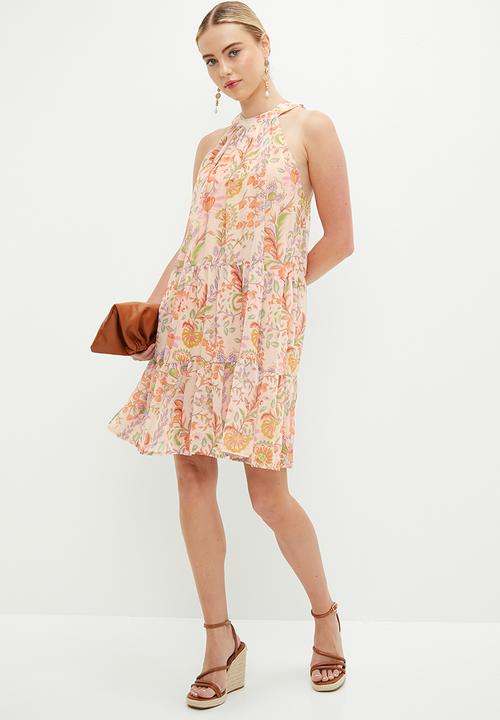 MILLA - Tiered halter trapeze dress - boho paisley