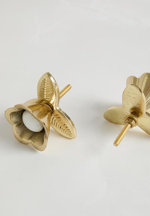 Sixth Floor - Ditsy Floral knob set of 2 white & gold