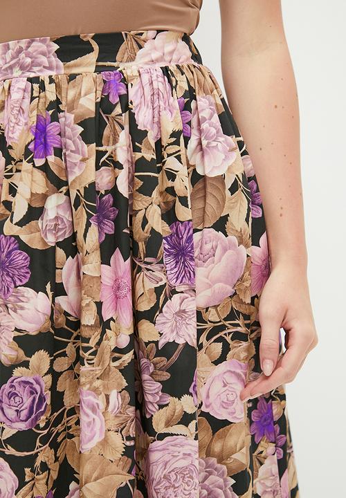MILLA - Printed circle skirt - moody petals