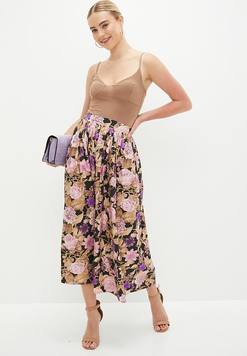 MILLA - Printed circle skirt - moody petals