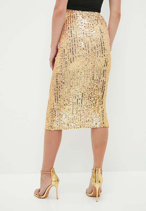 SISSY BOY - Sequin ruched midi skirt - gold