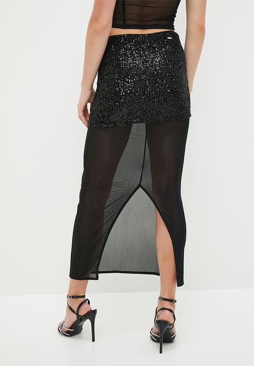 SISSY BOY - Mixed mesh high waisted skirt - black