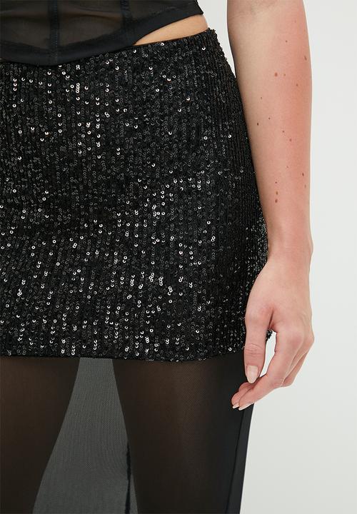 SISSY BOY - Mixed mesh high waisted skirt - black