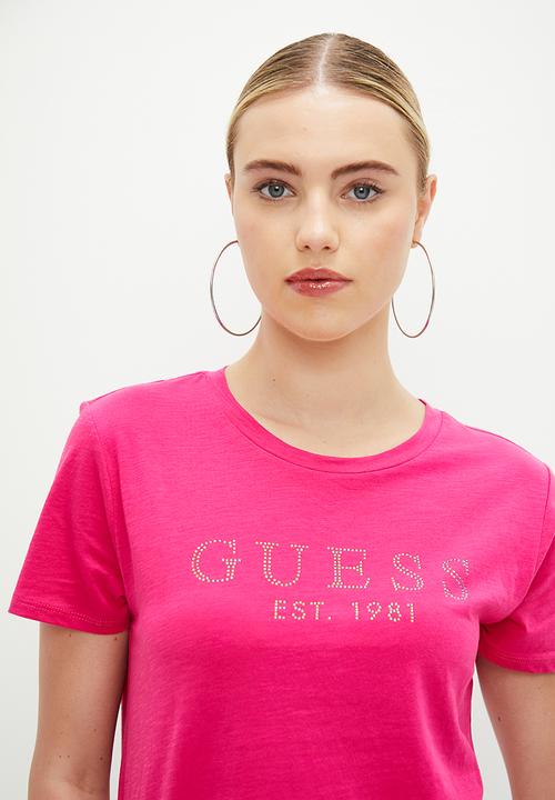 GUESS - Short sleeve guess 1981 crystal easy tee - full bloom pink