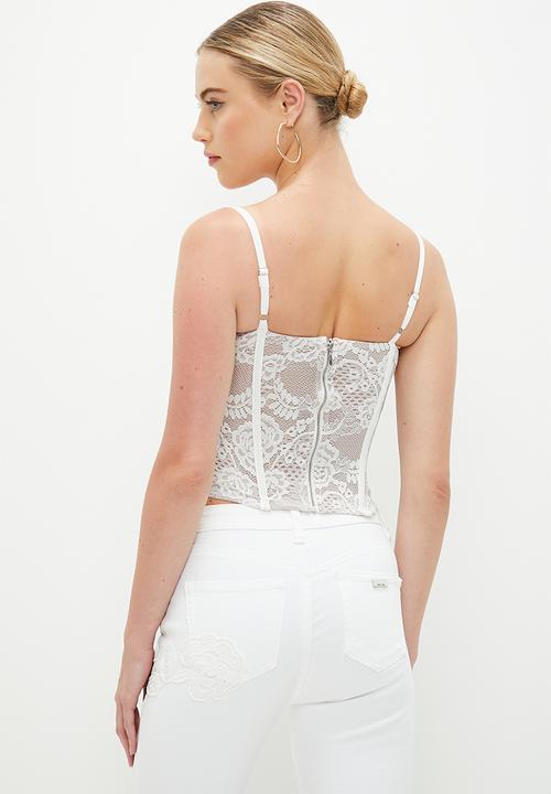 SISSY BOY - Lacey corset crop - off white