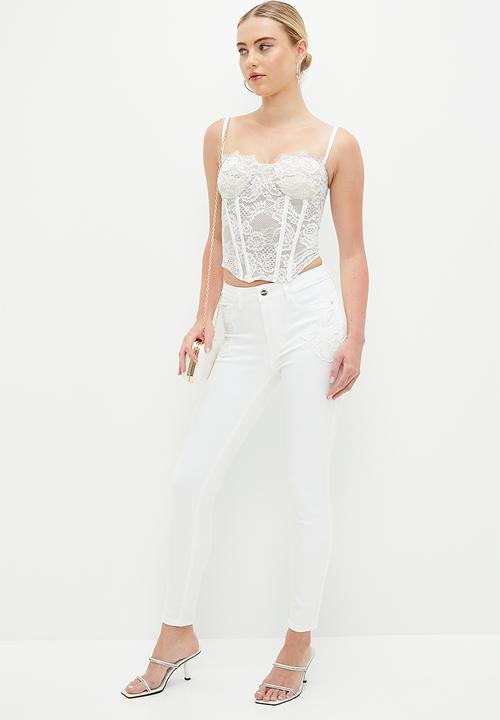 SISSY BOY - Lacey corset crop - off white