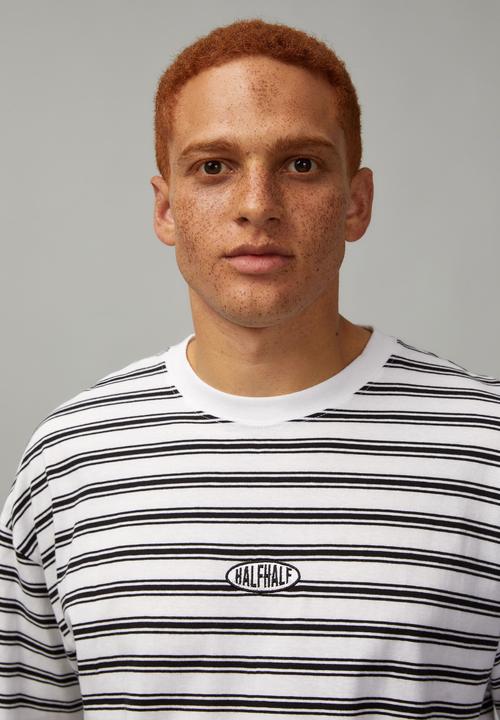 Factorie - Half half oversized T-shirt - white stripe/half half pill