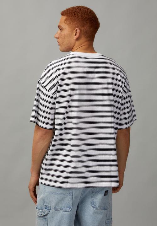Factorie - Half half oversized T-shirt - white stripe/half half pill