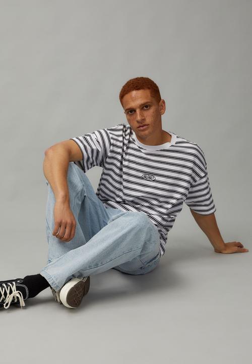 Factorie - Half half oversized T-shirt - white stripe/half half pill