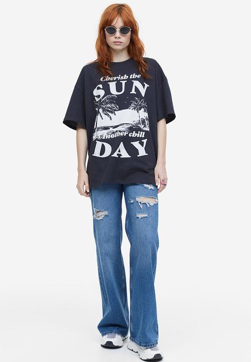 H&M - Oversized printed T-shirt - black cherish the sun