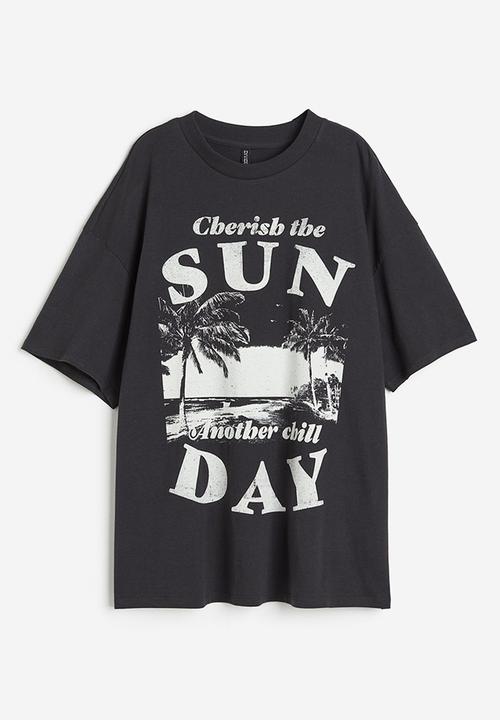 H&M - Oversized printed T-shirt - black cherish the sun