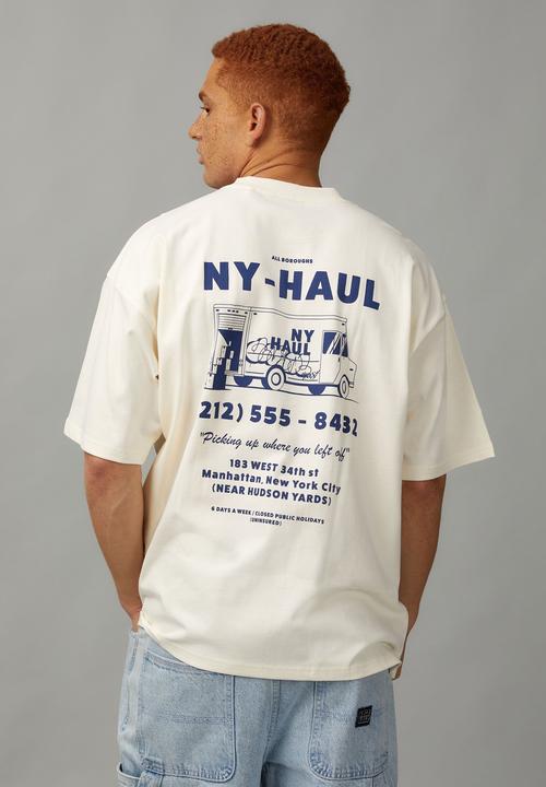 Factorie - heavy weight box fit graphic T-shirt - vanilla/ny haul