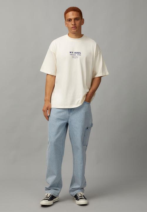 Factorie - heavy weight box fit graphic T-shirt - vanilla/ny haul