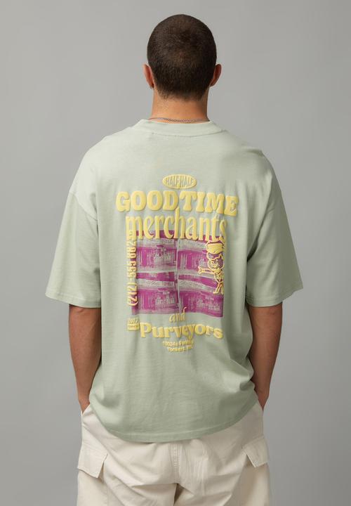 Factorie - Heavy weight box fit graphic T-shirt - wahsed seafoam/services