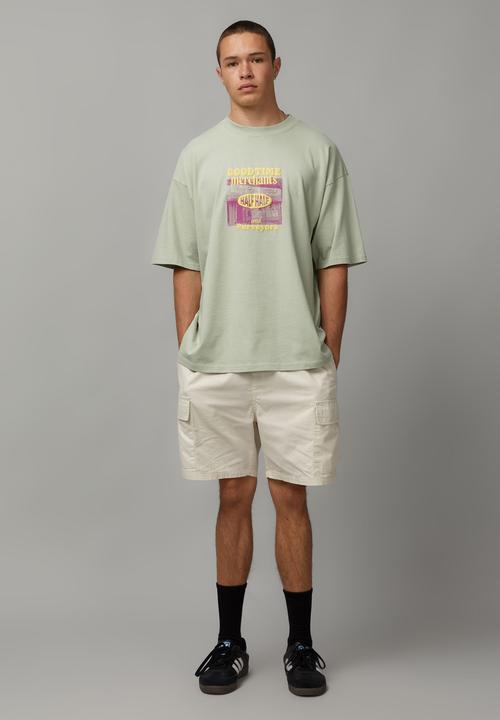 Factorie - Heavy weight box fit graphic T-shirt - wahsed seafoam/services