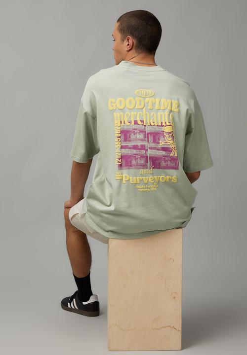 Factorie - Heavy weight box fit graphic T-shirt - wahsed seafoam/services
