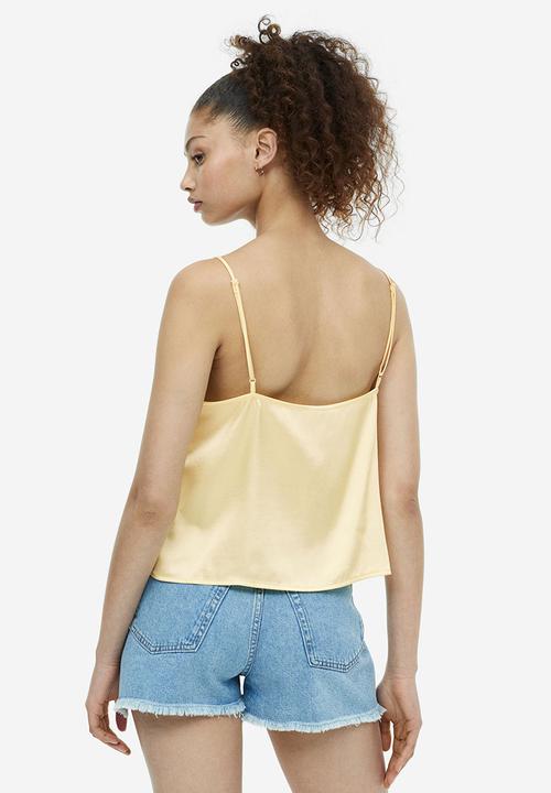 H&M - Lace-trimmed satin cami top - light yellow & white