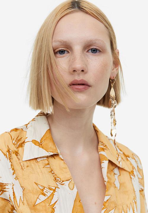 H&M - Tie-detail blouse - cream beige patterned