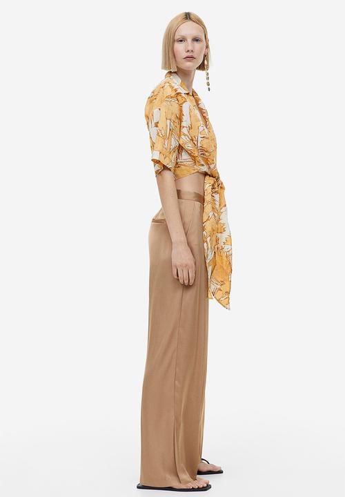 H&M - Tie-detail blouse - cream beige patterned