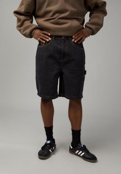 Factorie - Half painter baggy denim short - black stone