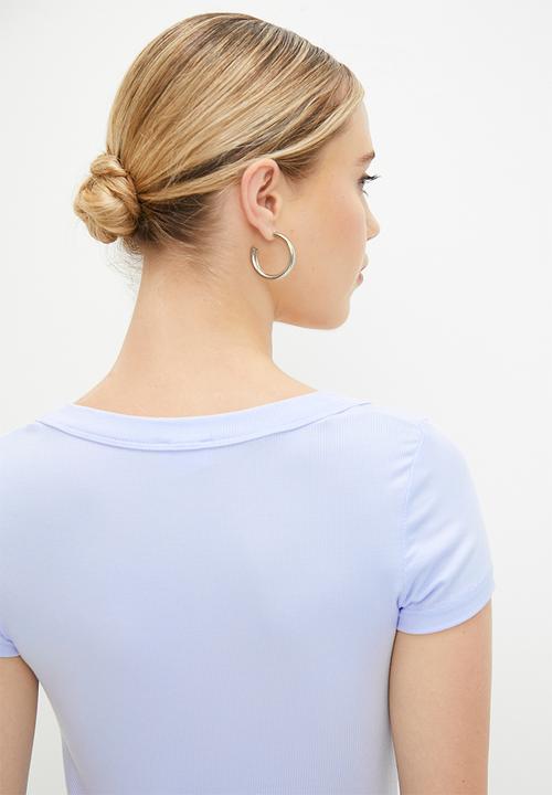Cotton On - Staple Rib Scoop Neck Short Sleeve Top - Glacier