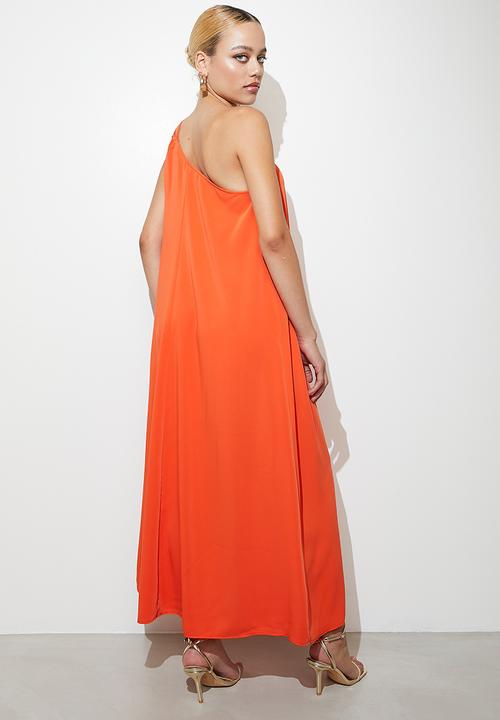 VELVET - Asymmetric satin kaftan dress with trim detail - orange