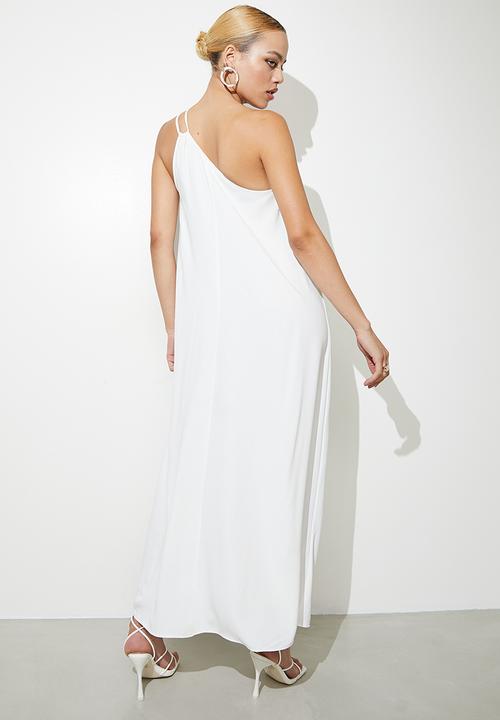 VELVET - Asymmetric satin kaftan dress with trim detail - ivory