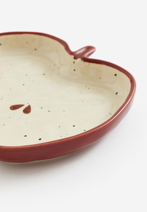 H&M - Stoneware plate - beige & red