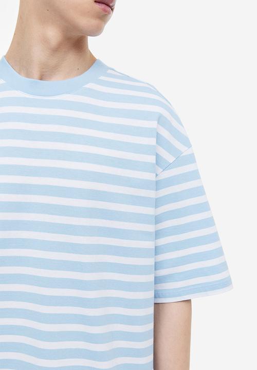 H&M - Relaxed fit cotton t-shirt - light blue & white striped