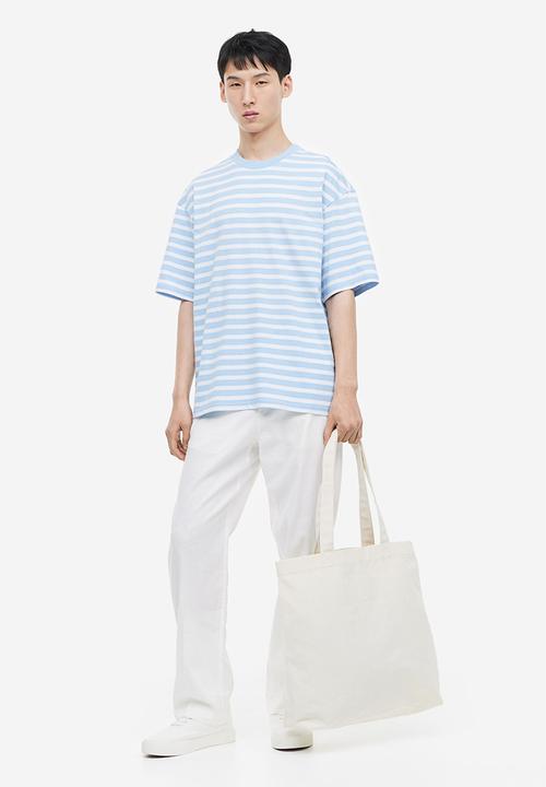H&M - Relaxed fit cotton t-shirt - light blue & white striped