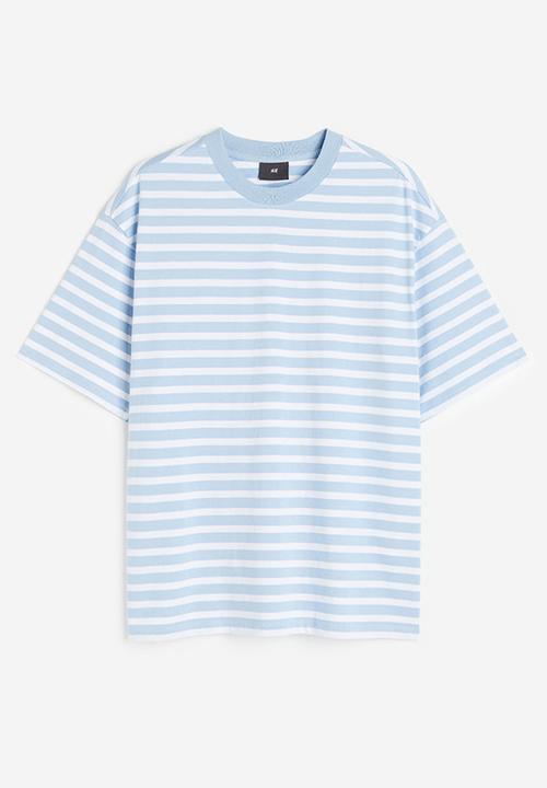 H&M - Relaxed fit cotton t-shirt - light blue & white striped