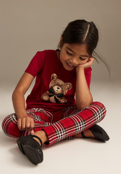 H&M - Printed jersey top - dark red teddy bear