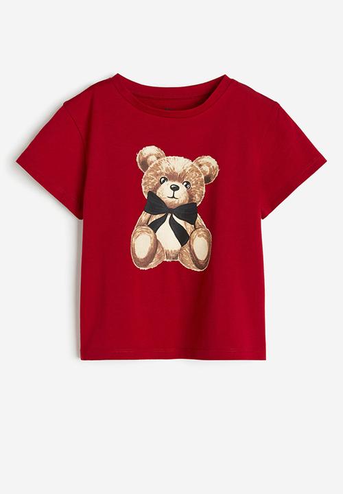 H&M - Printed jersey top - dark red teddy bear