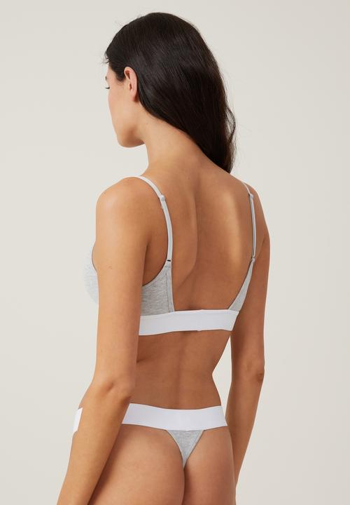 Cotton On - Organic Cotton Branded Padded Low Back Bralette - Grey Marle