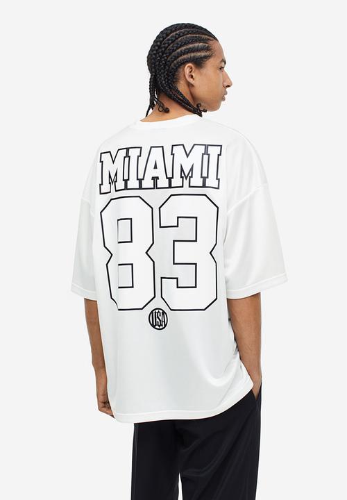 H&M - Oversized fit printed mesh t-shirt - white miami
