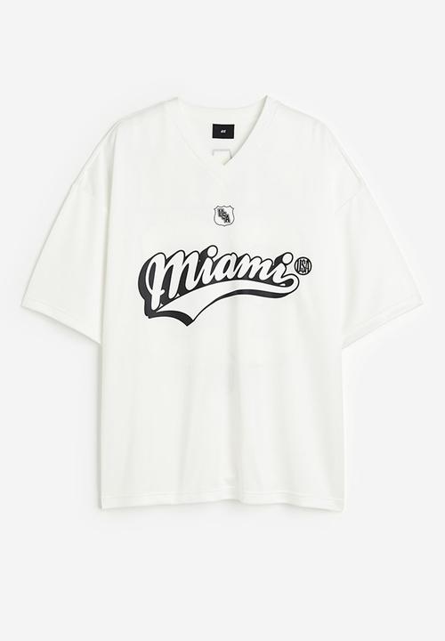 H&M - Oversized fit printed mesh t-shirt - white miami