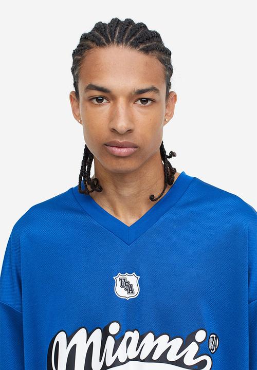 H&M - Oversized fit printed mesh t-shirt - blue miami